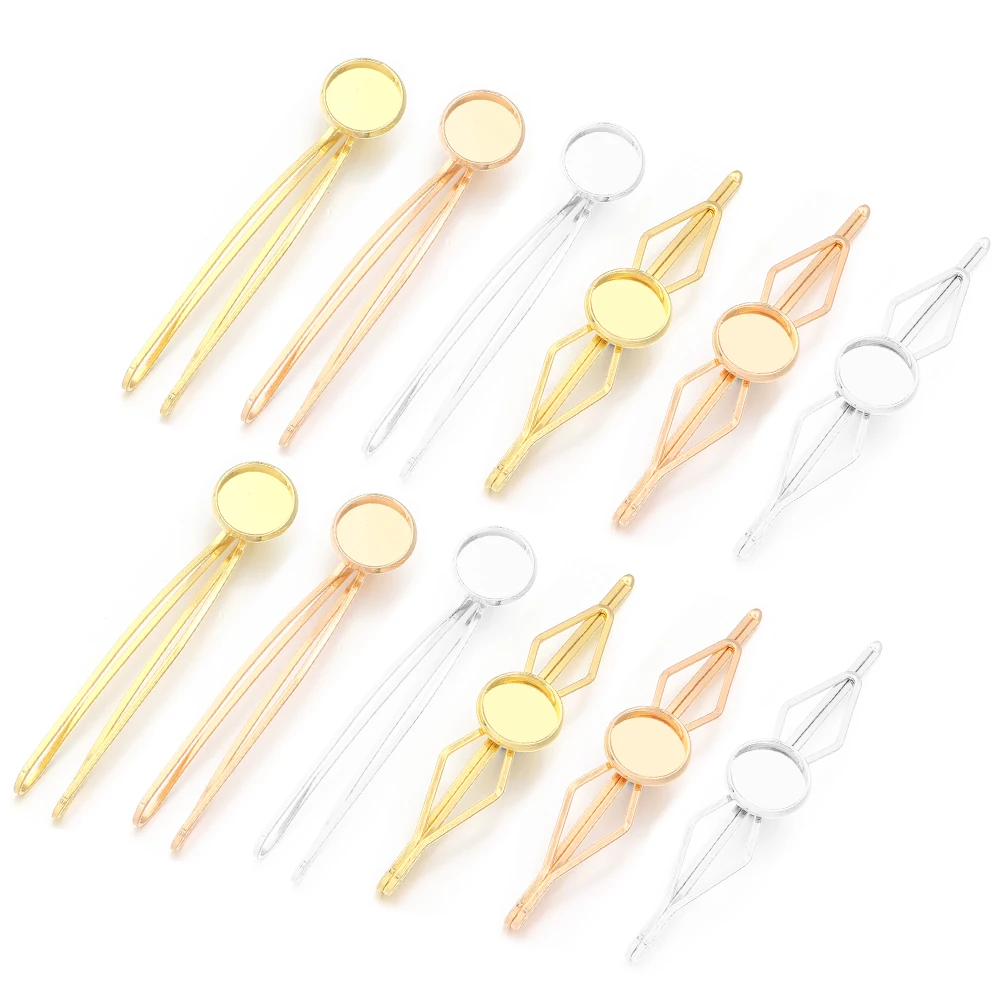 5pcs/lot Inner Size 12mm Round Cabochon Metal Hairpins Barrettes Hair Clips Base Setting For Jewelry Making DIY Hair Accessories