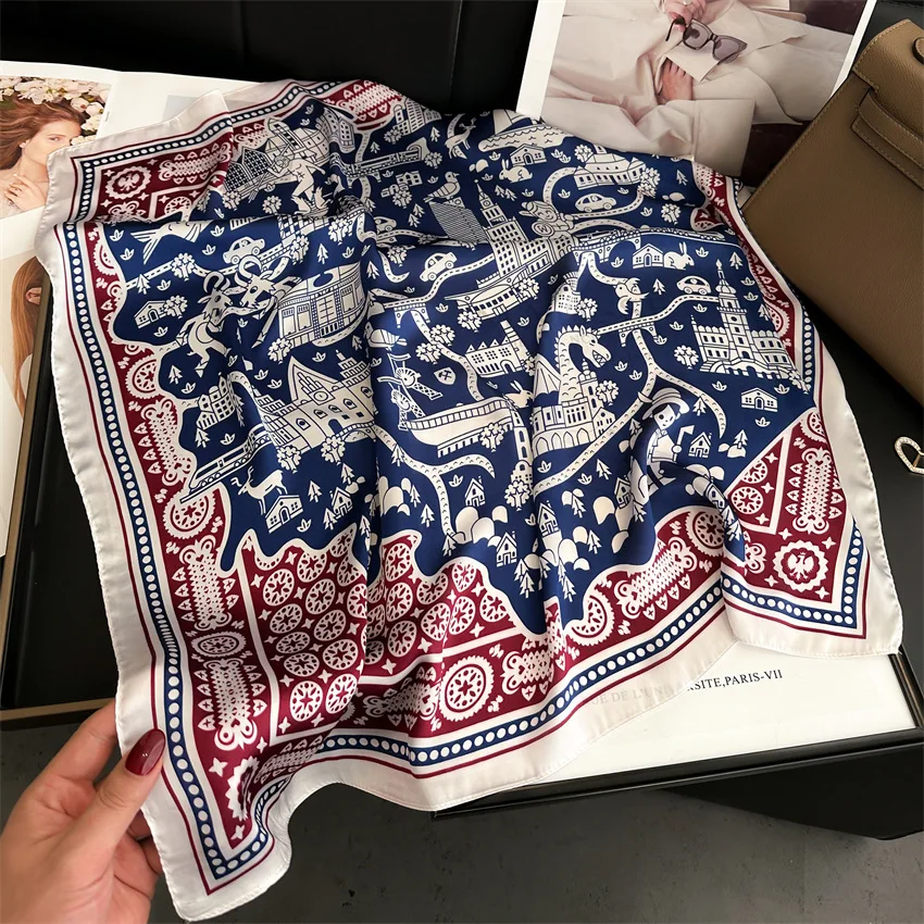 Vintage-Inspired Houndstooth Printed Square Scarf Soft Satin Thin Smooth Neck Scarf Sunscreen Headscarf For Women Head Wrap