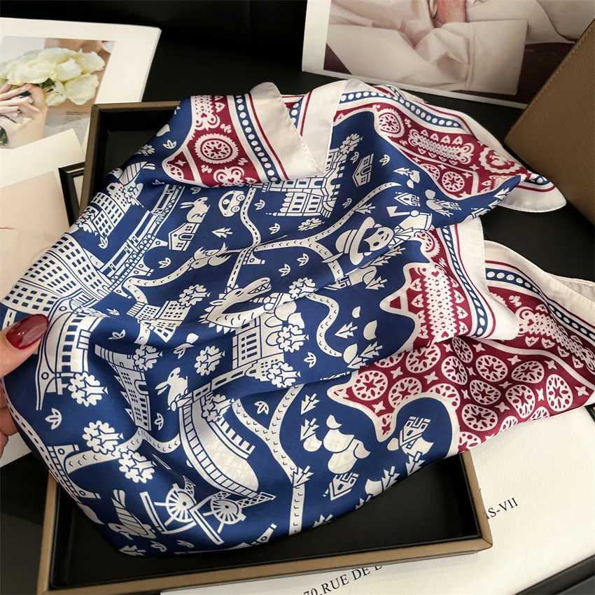 Vintage-Inspired Houndstooth Printed Square Scarf Soft Satin Thin Smooth Neck Scarf Sunscreen Headscarf For Women Head Wrap