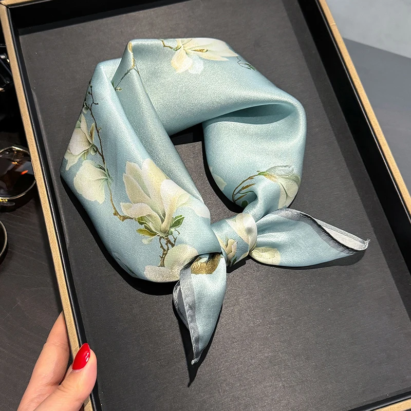 100% Silk Square Scarf for Women Real Mulberry Silk Hijab Scarves Lady Fashion Luxury Headband Shawl Wrap Kerchief Bandana