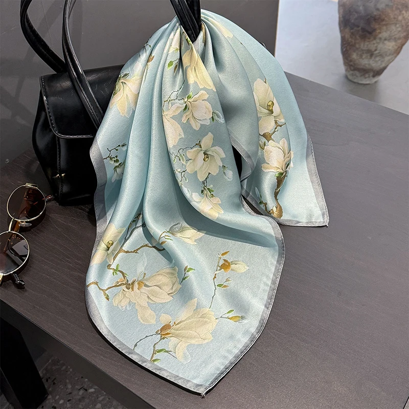 100% Silk Square Scarf for Women Real Mulberry Silk Hijab Scarves Lady Fashion Luxury Headband Shawl Wrap Kerchief Bandana