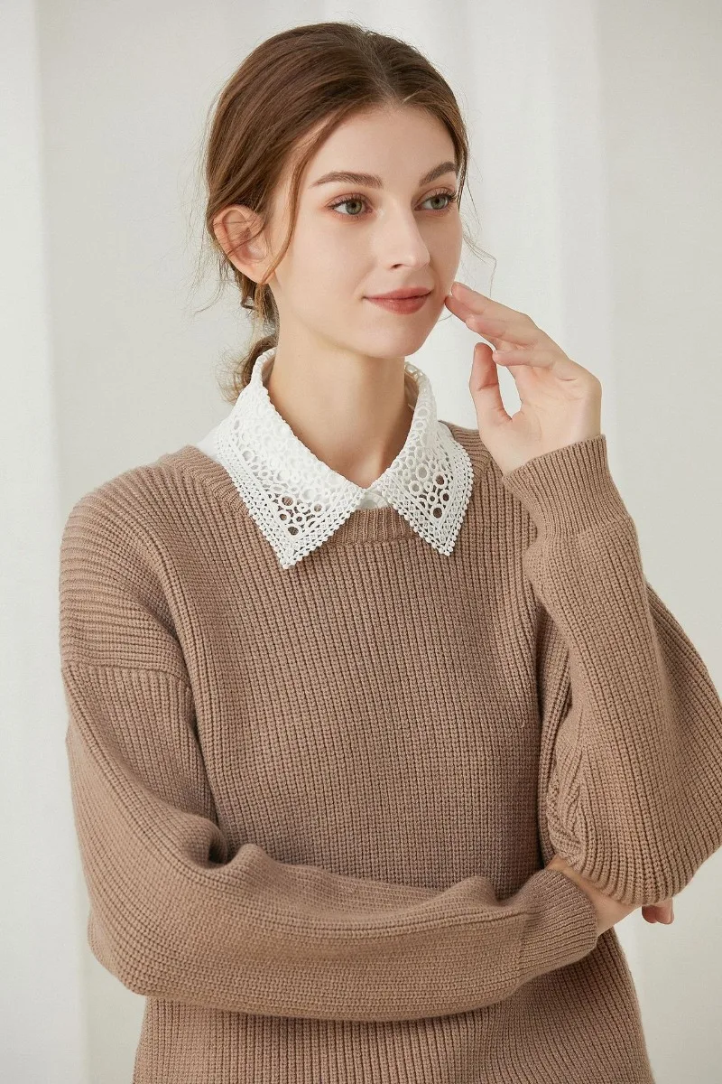Hollow Lace Chiffon Fake Collar for Womens Half Shirt Blouse Sweater Detachable Shirt Collar False Lapel Top Collars Decor