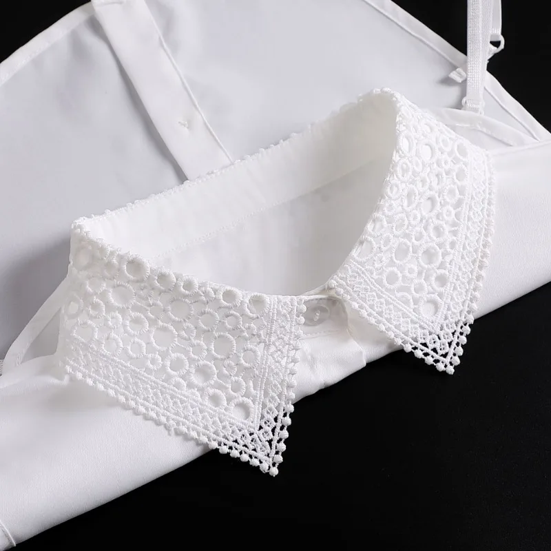 Hollow Lace Chiffon Fake Collar for Womens Half Shirt Blouse Sweater Detachable Shirt Collar False Lapel Top Collars Decor