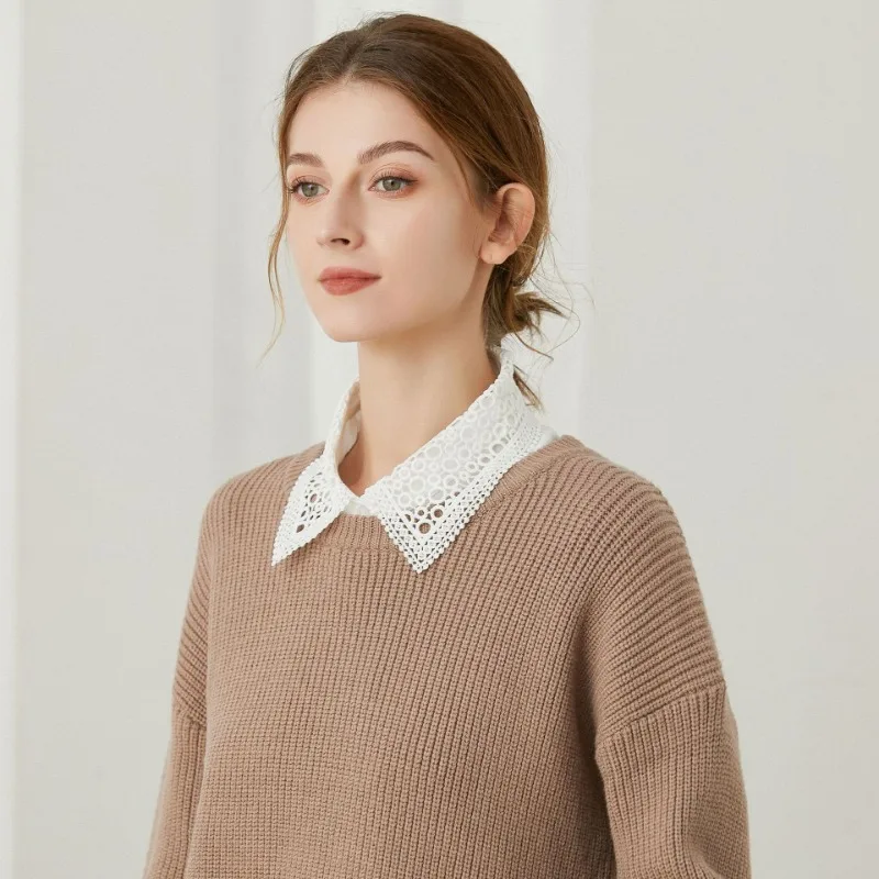Hollow Lace Chiffon Fake Collar for Womens Half Shirt Blouse Sweater Detachable Shirt Collar False Lapel Top Collars Decor