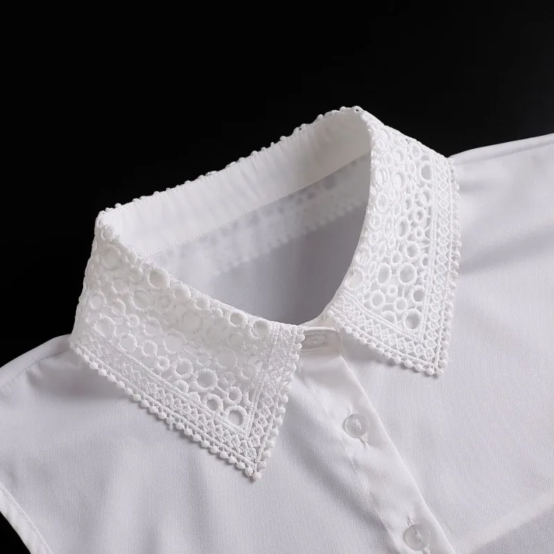 Hollow Lace Chiffon Fake Collar for Womens Half Shirt Blouse Sweater Detachable Shirt Collar False Lapel Top Collars Decor