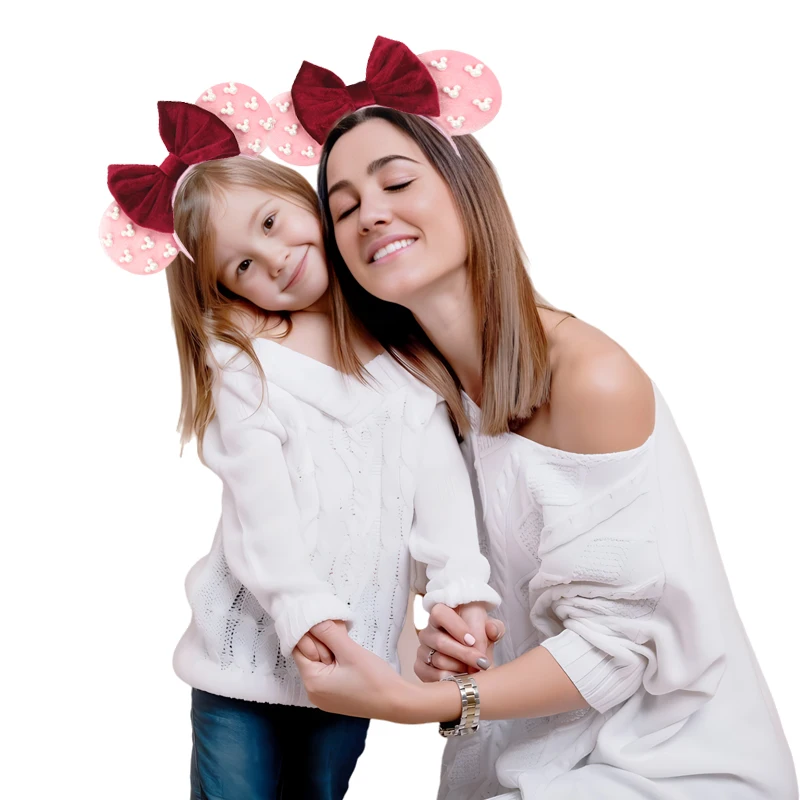 Pearls 3.3"Mouse Ears Headband 5‘’ Velvet Bow Hairband For Girls Festival Party Cosplay DIY Hair Accessories Women Gifts