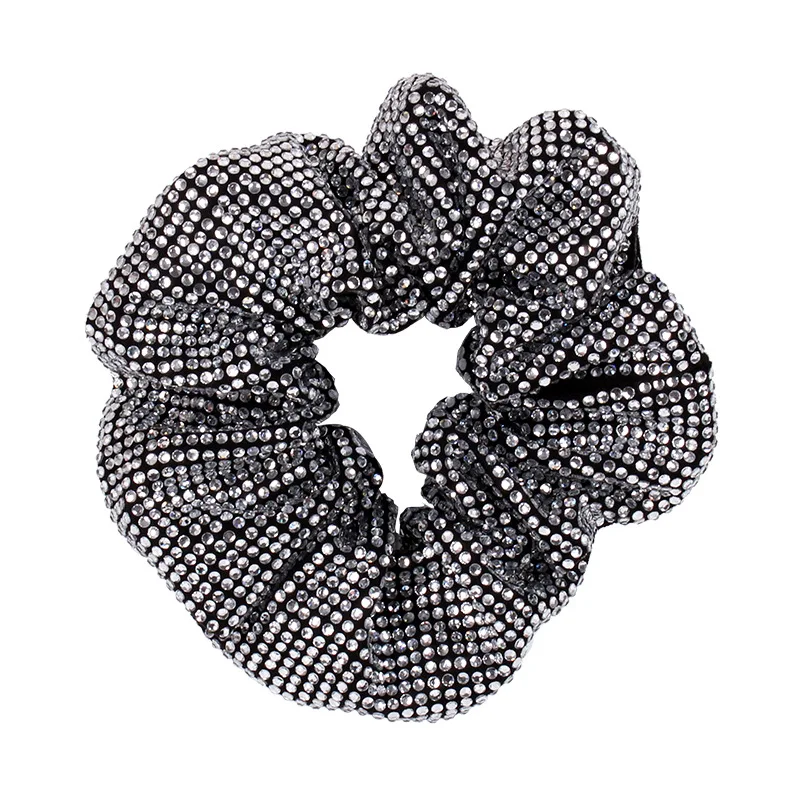 Fashion Ladies Rhinestone Hair Ring Girls New Elegant Temperament Pill Hair Rope Leather Band Hair Accessories Jewelry Gift