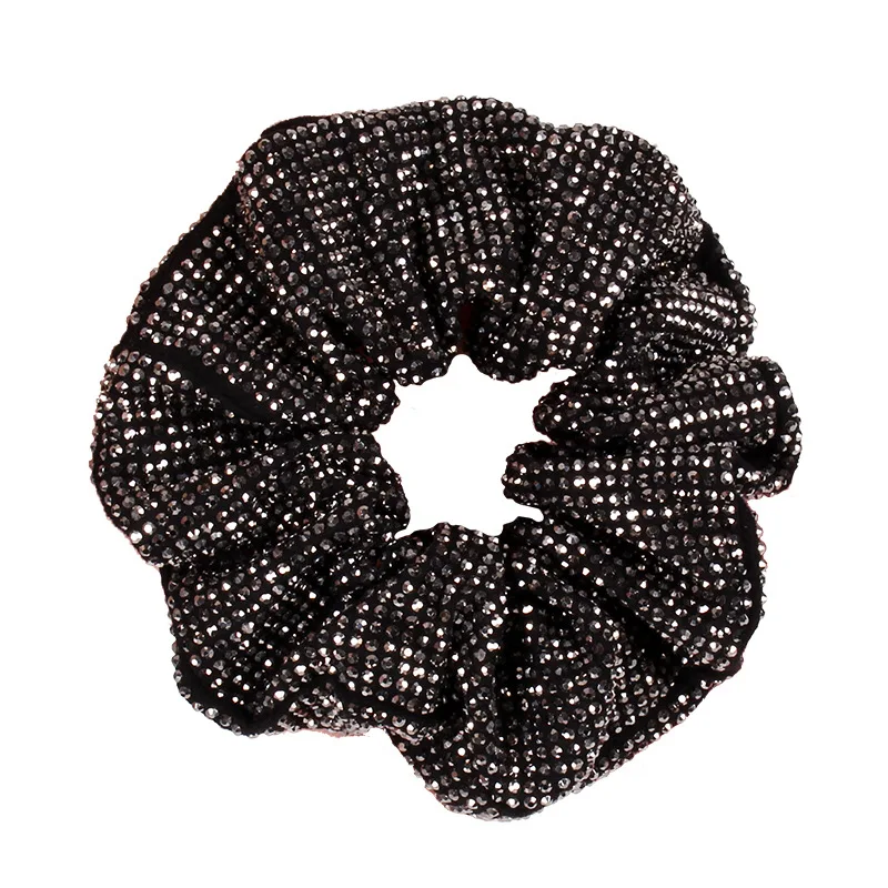Fashion Ladies Rhinestone Hair Ring Girls New Elegant Temperament Pill Hair Rope Leather Band Hair Accessories Jewelry Gift