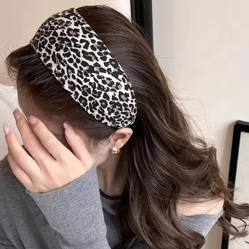 Vintage Solid Soft Cotton Hairband Women Girls Leopard Print Headband Sweet Hair Hoop Elastic Hair Band Fashion Hair Accessories