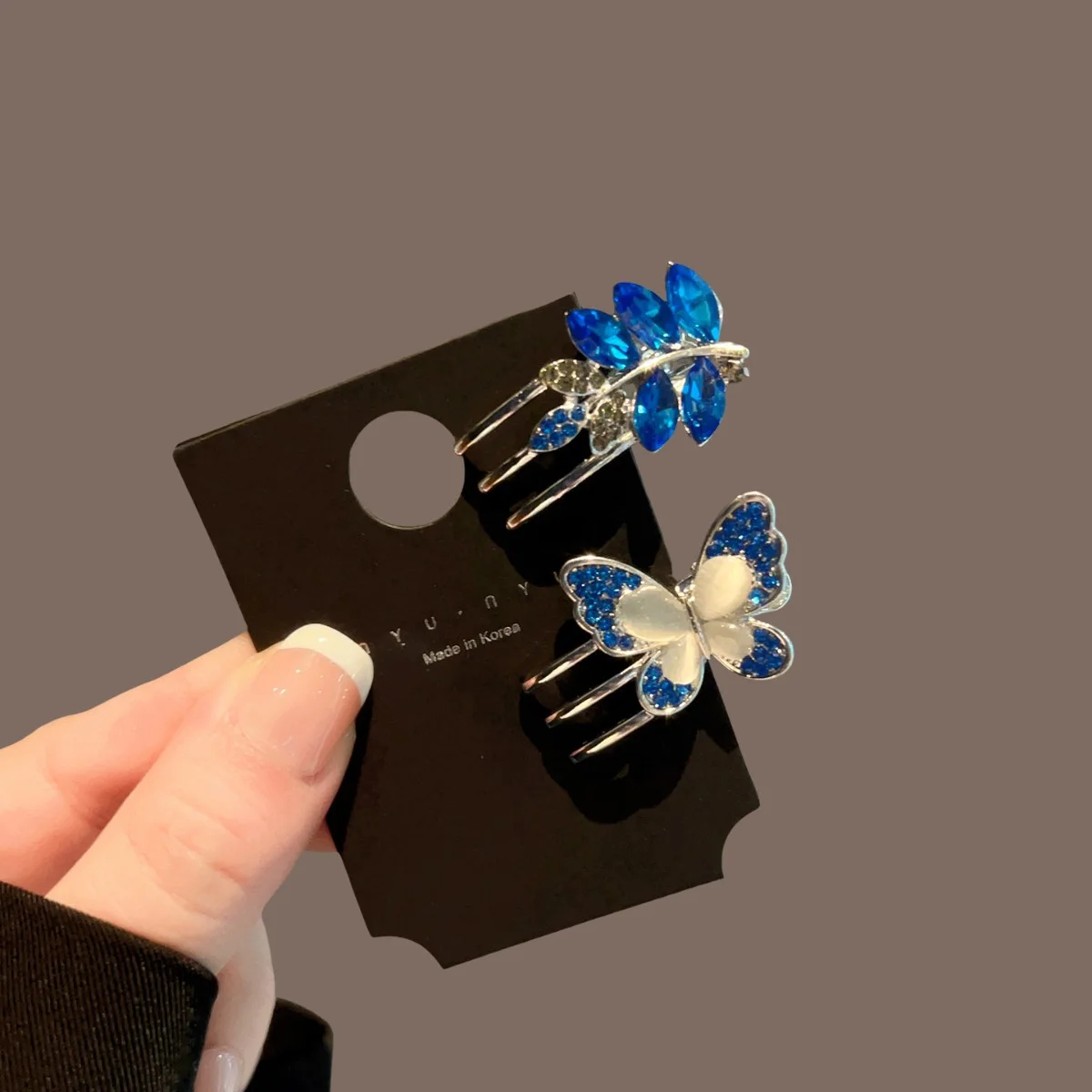 High-end Black Blue Butterfly Hair Clip, New Straight Clip, Blue Bangs Clip