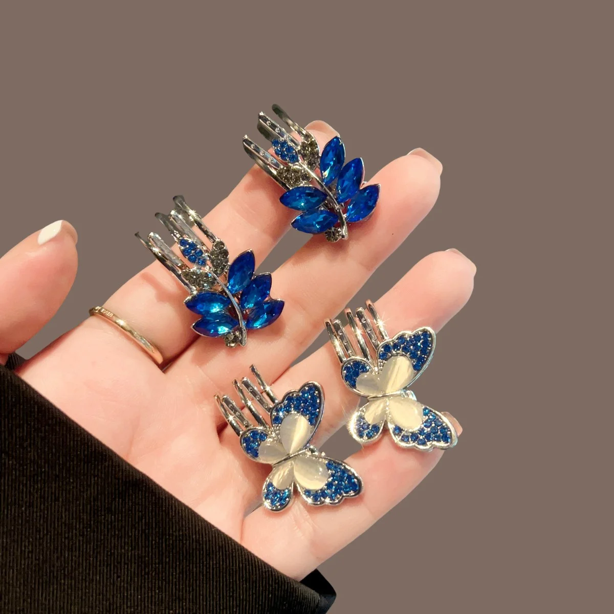 High-end Black Blue Butterfly Hair Clip, New Straight Clip, Blue Bangs Clip