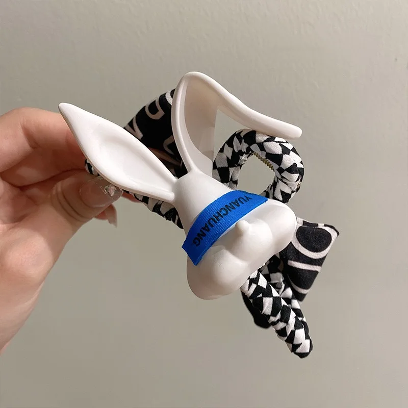 Cute gentleman folded-ear rabbit hair clip for the back of the head, high-end feel, large women's claw clip, simple bow hair acc