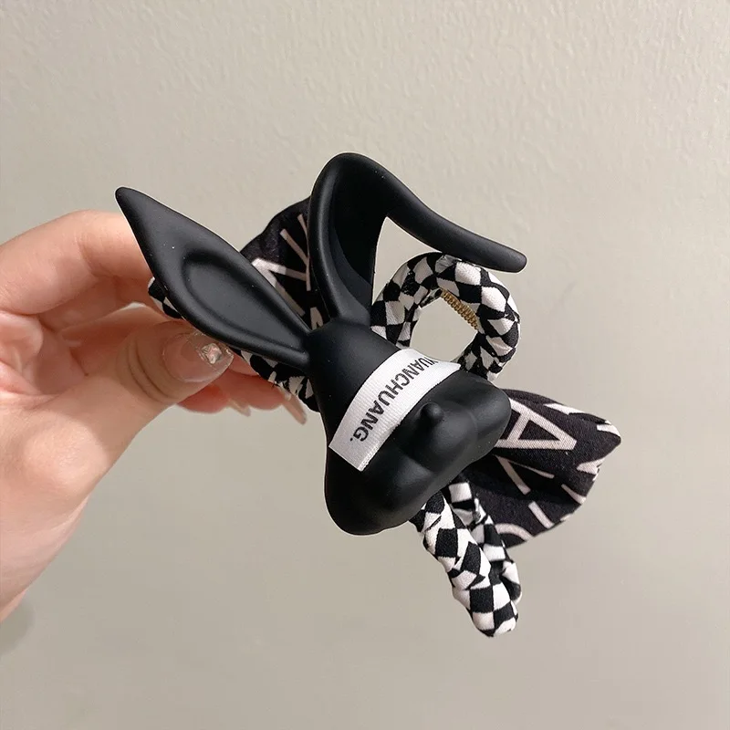 Cute gentleman folded-ear rabbit hair clip for the back of the head, high-end feel, large women's claw clip, simple bow hair acc