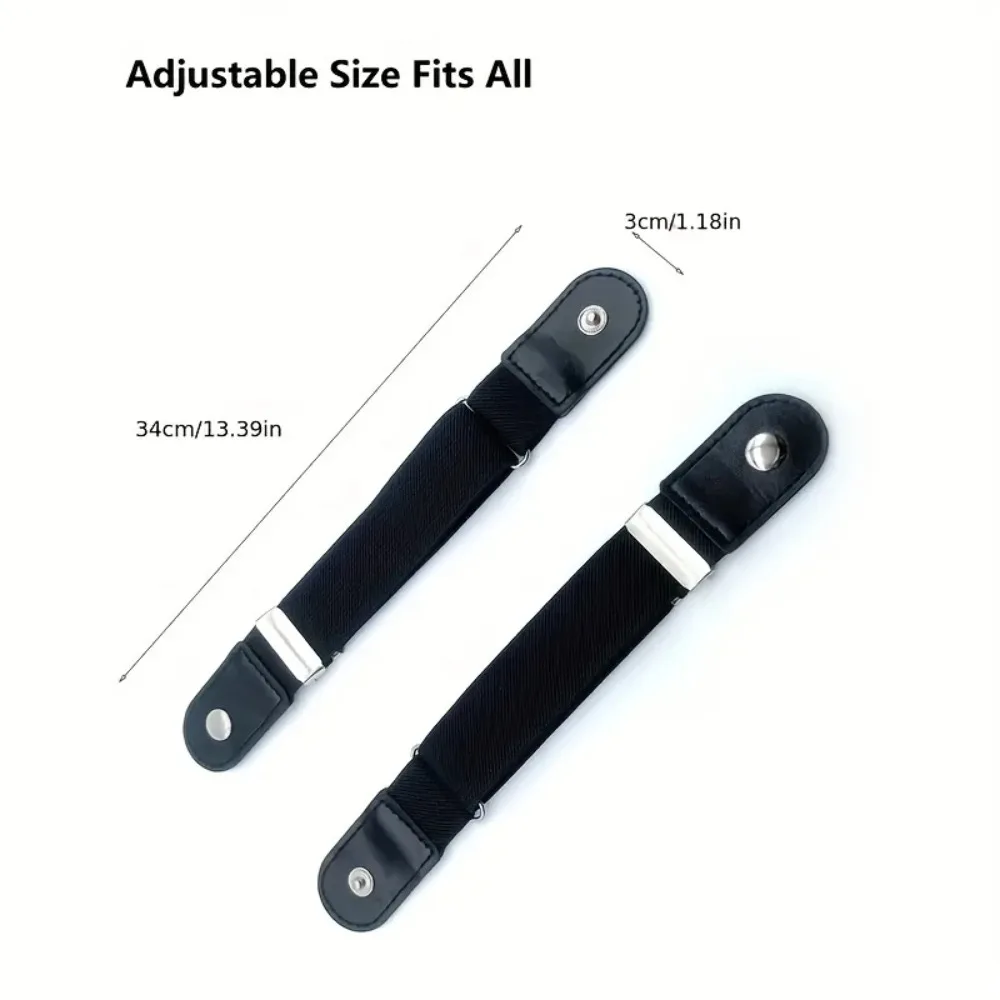 2pcs/set Casual No Buckle Elastic Belt Canvas Adjustable Waist Belt Invisible Pants Buckle Women Men
