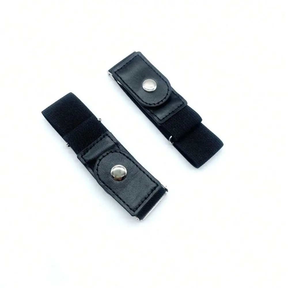 2pcs/set Casual No Buckle Elastic Belt Canvas Adjustable Waist Belt Invisible Pants Buckle Women Men