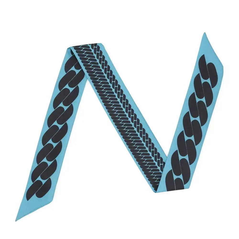 French New Geometric Chain Twill Silk Scarf Women's Tie Bag Handle Ribbon Headband Scarf Wholesale 5 * 90cm