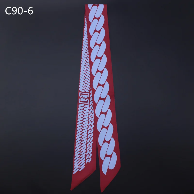 French New Geometric Chain Twill Silk Scarf Women's Tie Bag Handle Ribbon Headband Scarf Wholesale 5 * 90cm