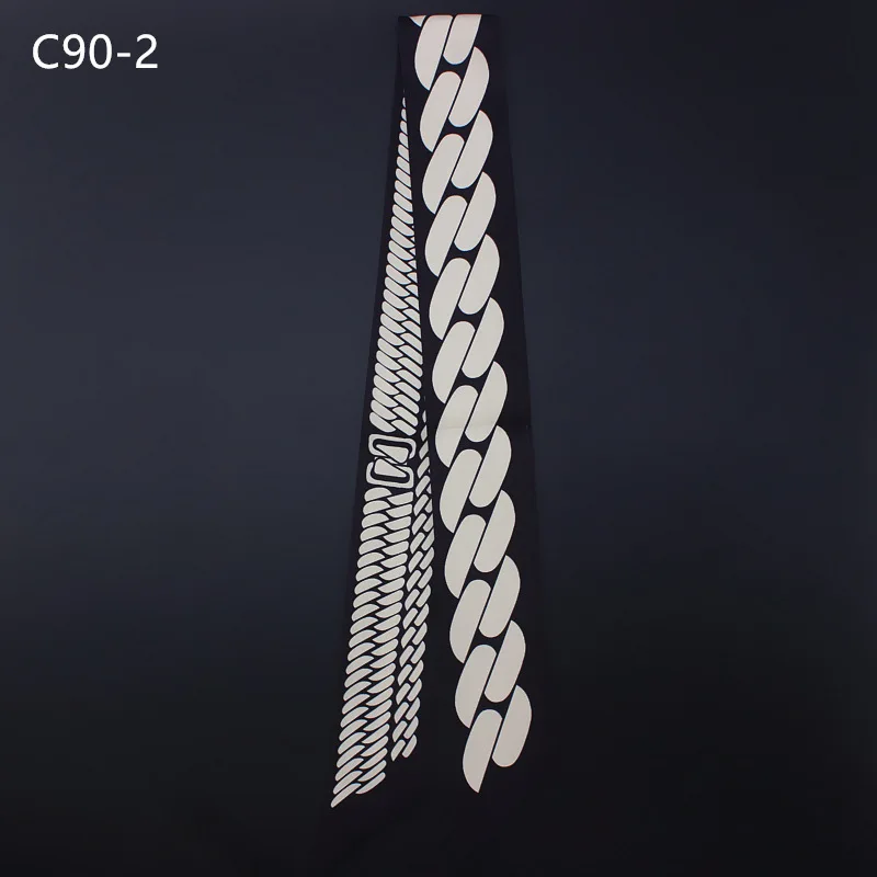 French New Geometric Chain Twill Silk Scarf Women's Tie Bag Handle Ribbon Headband Scarf Wholesale 5 * 90cm