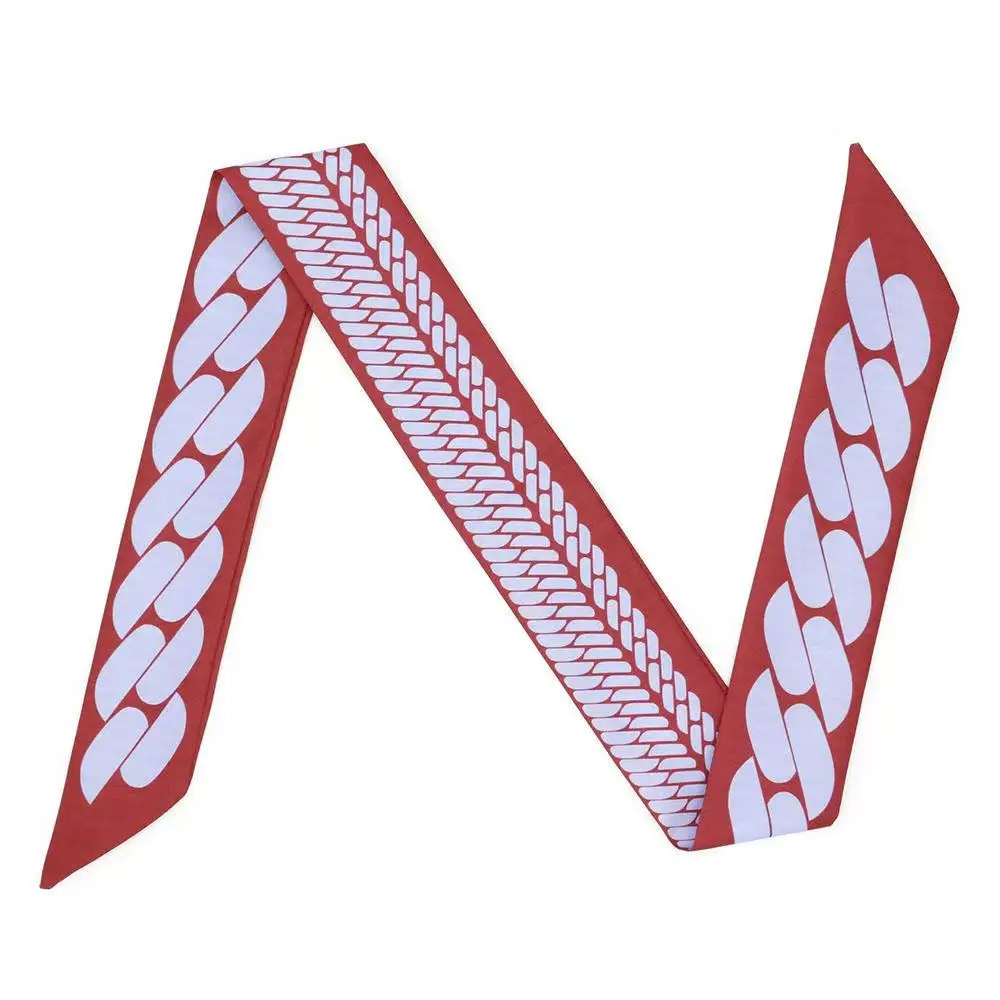French New Geometric Chain Twill Silk Scarf Women's Tie Bag Handle Ribbon Headband Scarf Wholesale 5 * 90cm