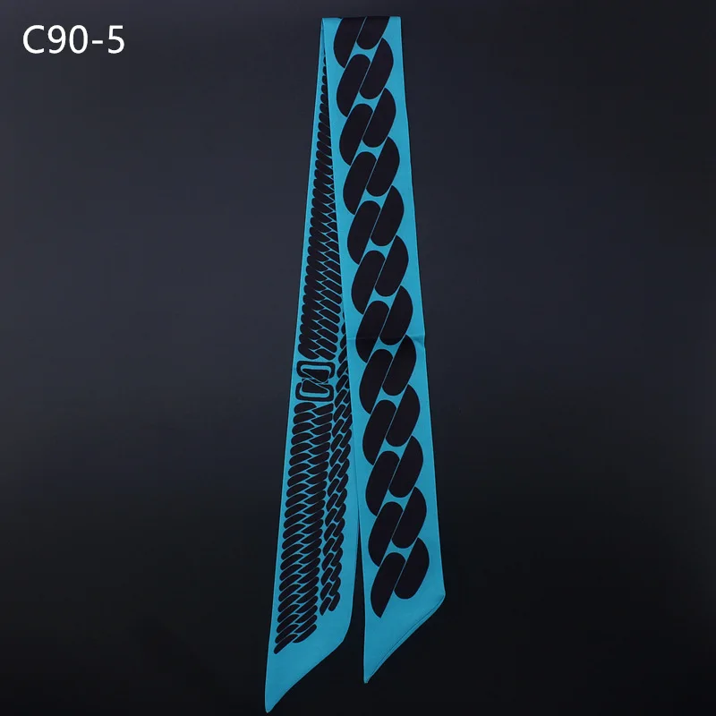 French New Geometric Chain Twill Silk Scarf Women's Tie Bag Handle Ribbon Headband Scarf Wholesale 5 * 90cm