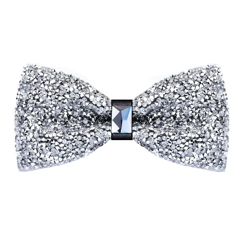 1 Piece Men's Glitter Rhinestone Bow Tie Shiny Full Rhinestone Bow Banquet Party Wedding Stage Event Gold Silver