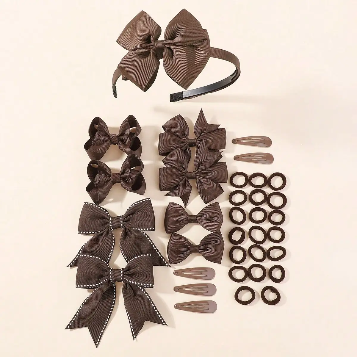 34Pcs/Set New Fashion Layered Hairbands Ribbon Bows Headband Hair Clips BB Clips Hair Ties Handmade Hair Accessories Girls