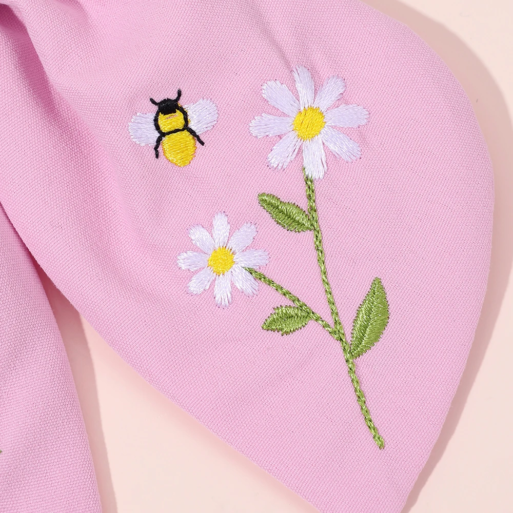 Flower Bow Hair Clips Sweet Pink Bee Floral Handmade Embroidery Bownot Barrette For Girls Children Daliy Heawear Accessories