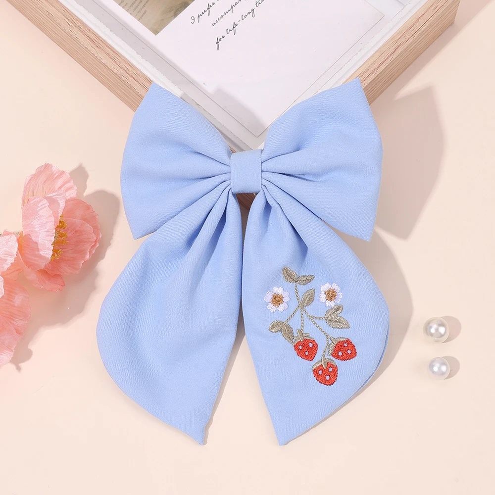 Flower Bow Hair Clips Sweet Pink Bee Floral Handmade Embroidery Bownot Barrette For Girls Children Daliy Heawear Accessories