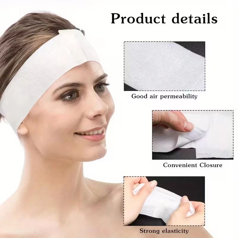 10/50/100pcs Disposable Headbands Spa Salon Facial Headband Black White Pink Elastic Adjustable Magic Tape Skincare Accessory