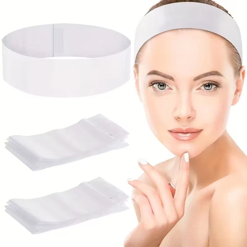 10/50/100pcs Disposable Headbands Spa Salon Facial Headband Black White Pink Elastic Adjustable Magic Tape Skincare Accessory