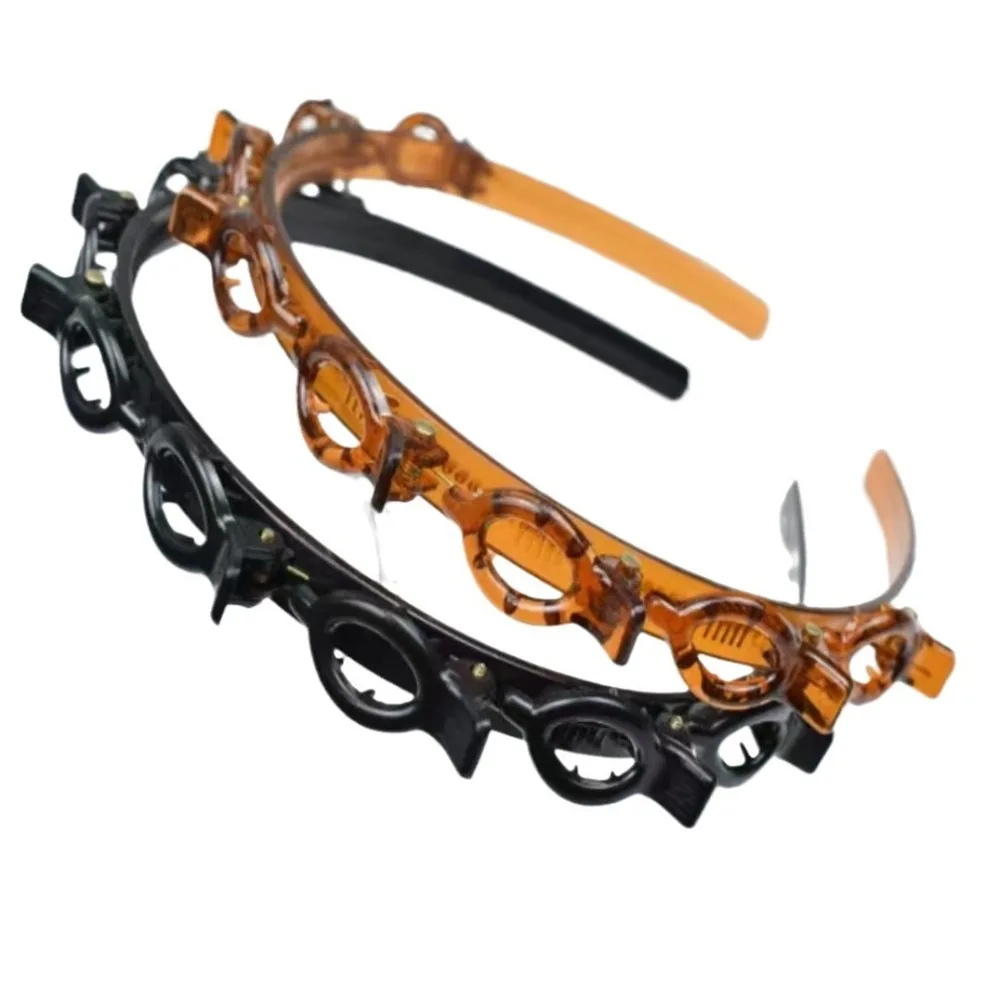 Adjustable Headband with Clips with 8 Clips Double Bangs Multi Layer Toothed Braid Tool Hoop Design Bangs Hairstyle Hairpin