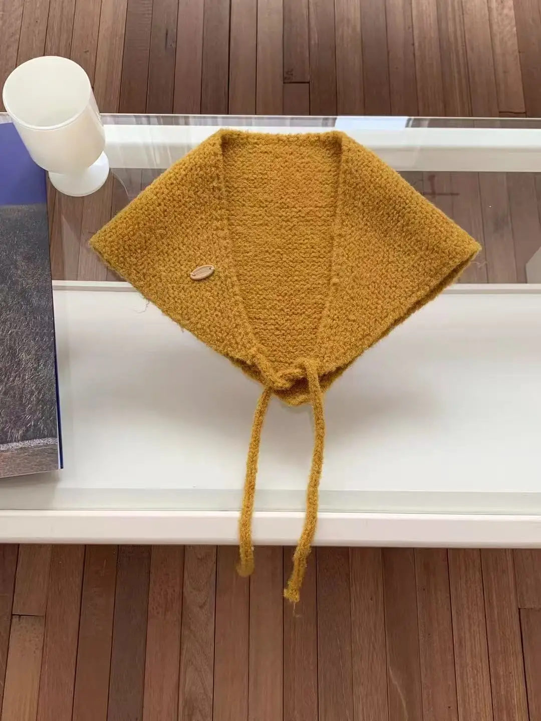 Ins Autumn Winter New Wool Knitted Triangle Scarf Solid Color Warm Outer Decorative Shawl Fart Curtain Korean Knitted Headband