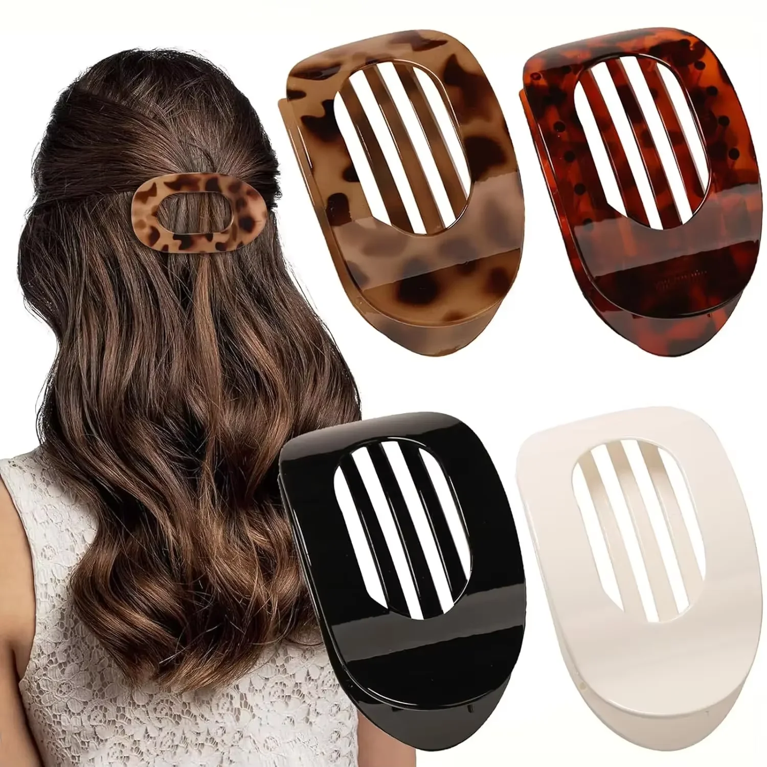 Fashion Oval Hair Claw Clip for Women New Design Leopard Matte Curved Flat Styling Barrettes Acrylic Lying Down Hair Accessories