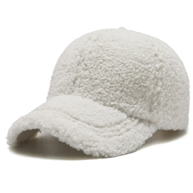 Baseball cap autumn/winter Korean version duckbill cap with thick velvet for warmth, solid color whiteboard, simple design