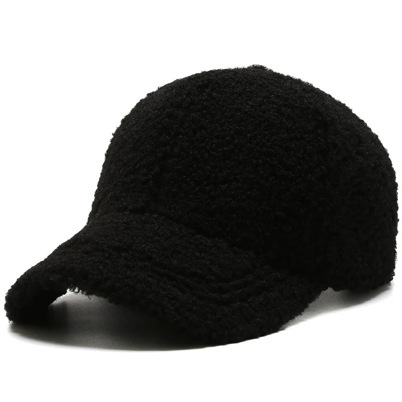 Baseball cap autumn/winter Korean version duckbill cap with thick velvet for warmth, solid color whiteboard, simple design