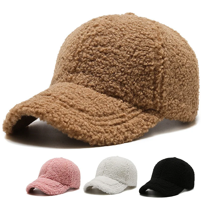 Baseball cap autumn/winter Korean version duckbill cap with thick velvet for warmth, solid color whiteboard, simple design