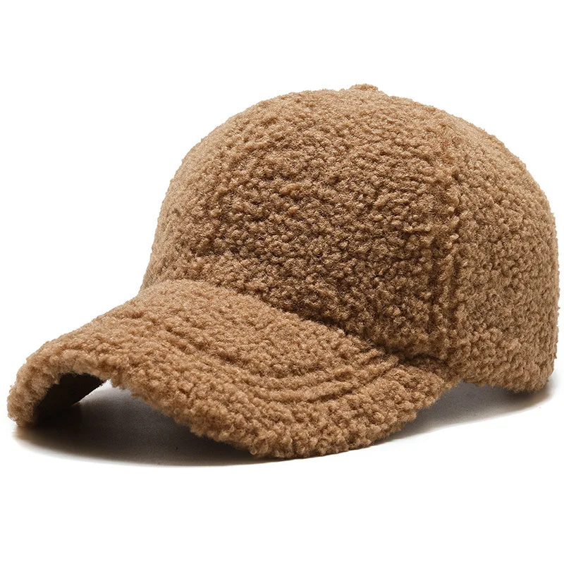Baseball cap autumn/winter Korean version duckbill cap with thick velvet for warmth, solid color whiteboard, simple design