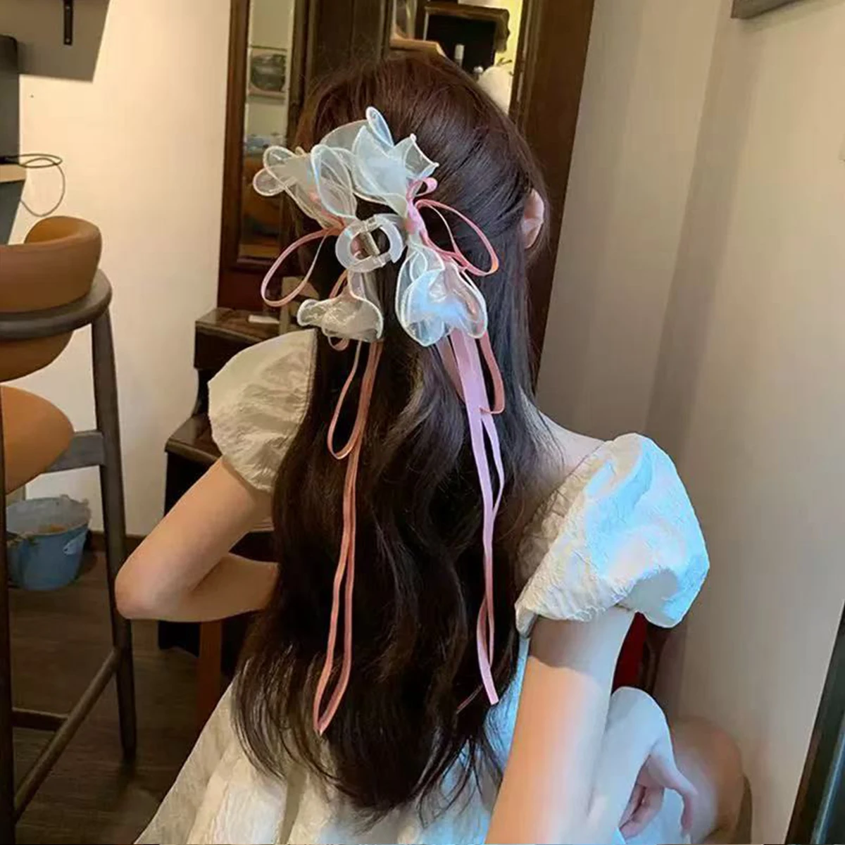 1pc super fairy lace ballet bow tassel hair clip for women's back of head hairpin updo large shark clip hair grip head accessory
