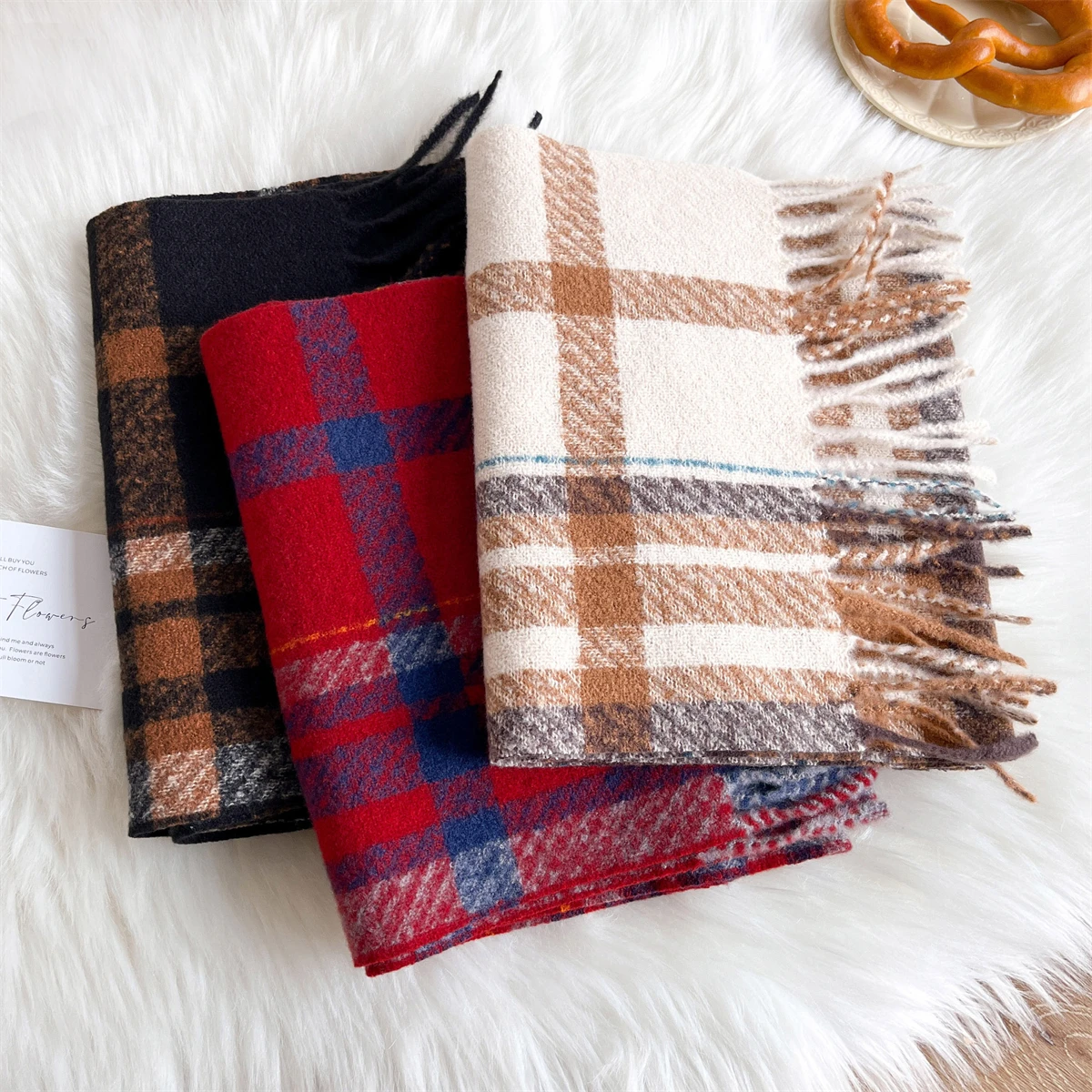 New Embossed Cashmere Women's Winter Scarf Warm Chunky Shawl Luxury Designer Tassels Pashmina Bufanda Lady Wrap Man Scarves
