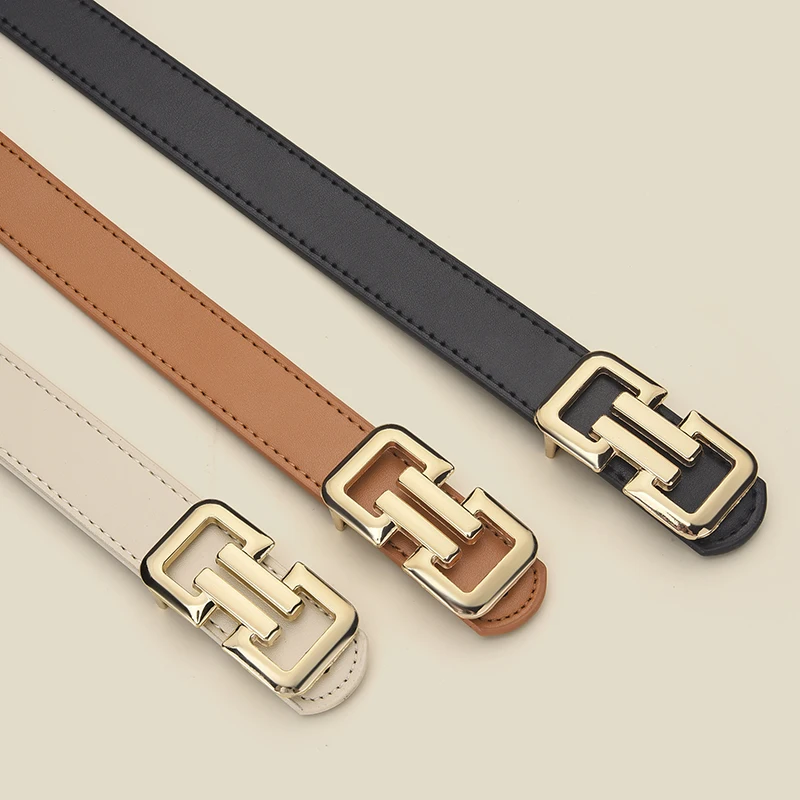 1-3pcs Simple Retro Color PU Belt Paired With Women's Dress Wide-leg Pants Belt Fashionable Smooth Buckle Belt Design