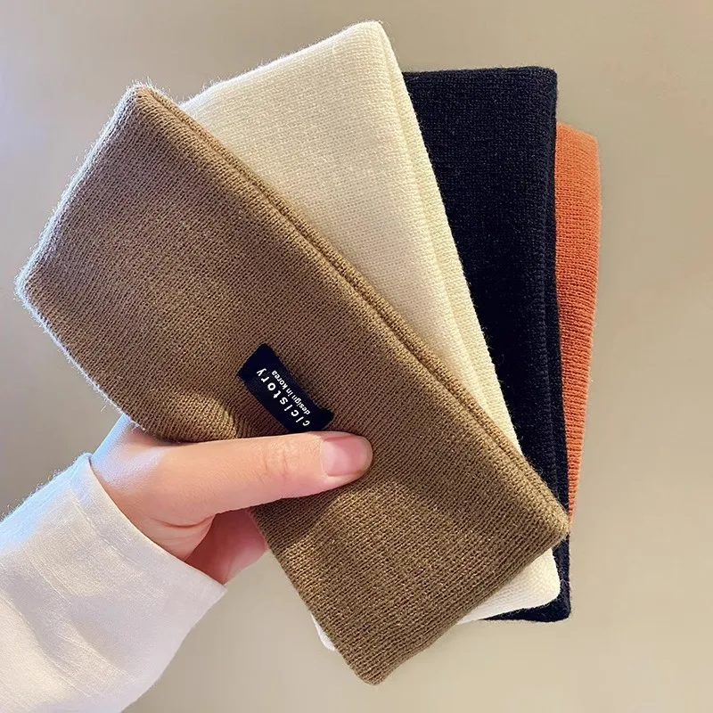 Women Winter Broadside Headband Solid Color Knitted Warm Headwrap Girls Punk Elastic Sports Hair Bands for Hair Accessories