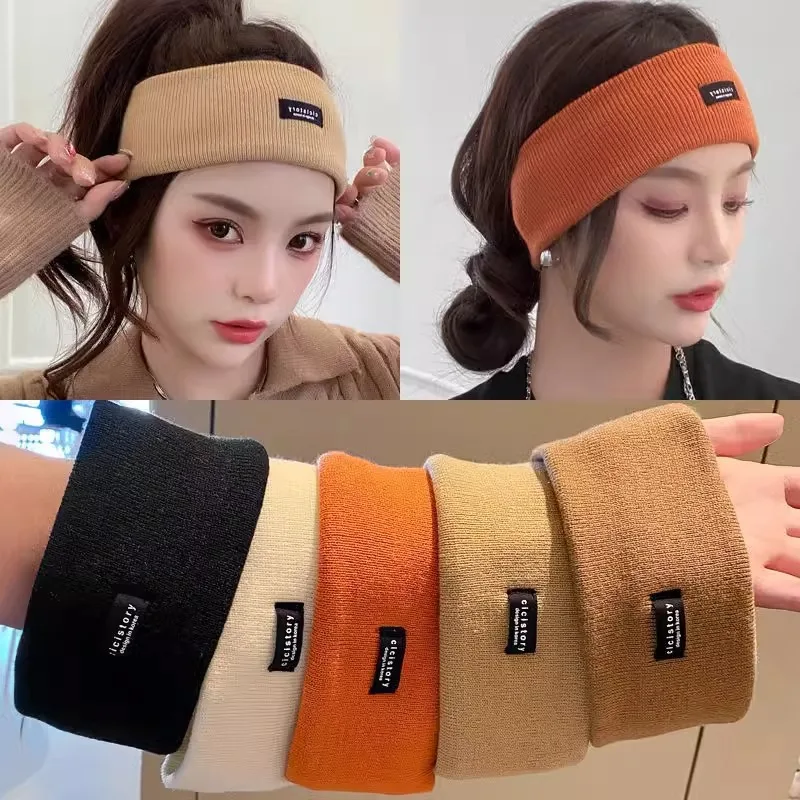 Women Winter Broadside Headband Solid Color Knitted Warm Headwrap Girls Punk Elastic Sports Hair Bands for Hair Accessories