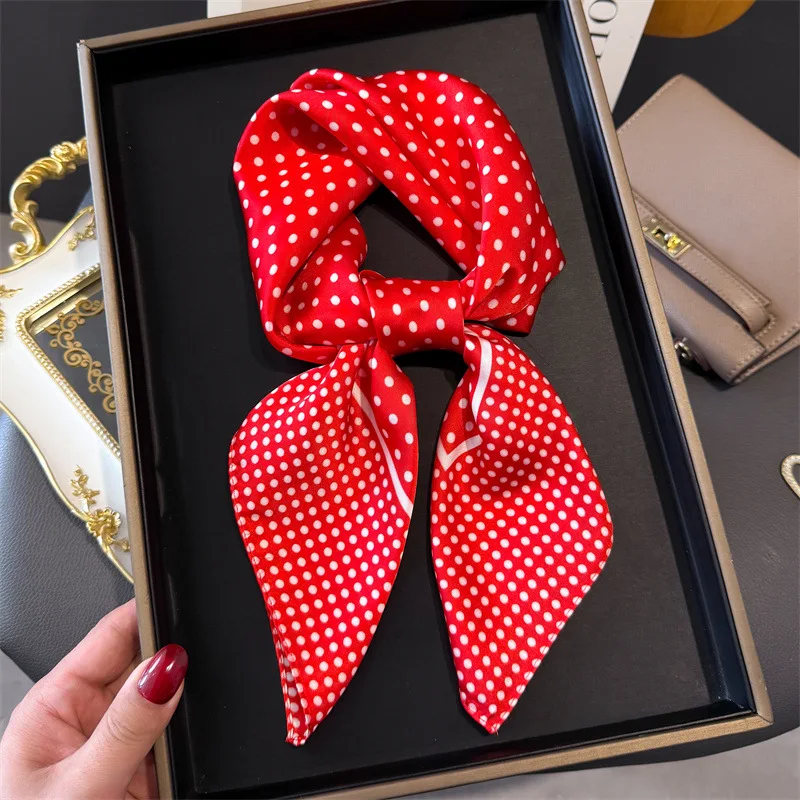 Luxury Brand 2025 Dot Print Square Silk Scarf for Women Hijab Hair Bands 70cm Neckerchief Female Satin Shawl Ribbon Headband