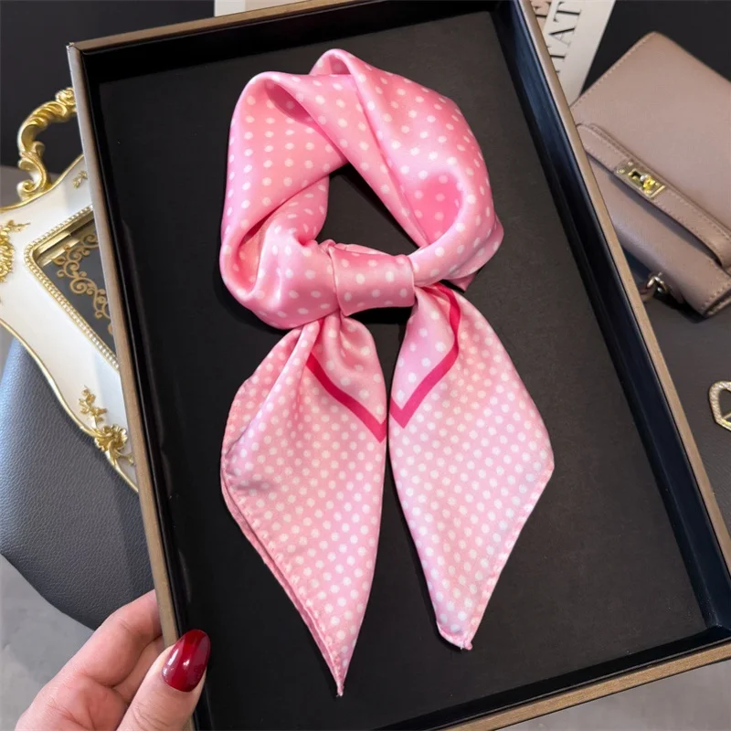Luxury Brand 2025 Dot Print Square Silk Scarf for Women Hijab Hair Bands 70cm Neckerchief Female Satin Shawl Ribbon Headband