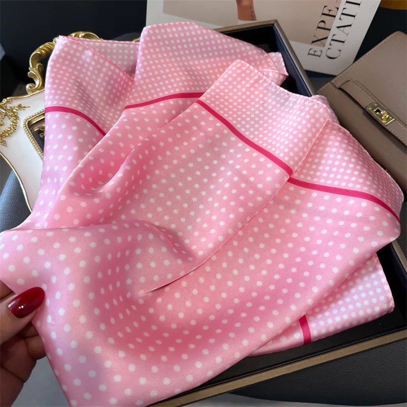 Luxury Brand 2025 Dot Print Square Silk Scarf for Women Hijab Hair Bands 70cm Neckerchief Female Satin Shawl Ribbon Headband