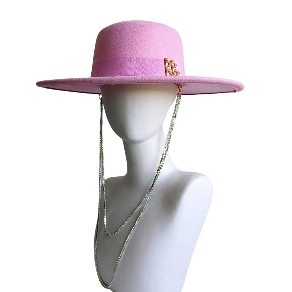 Canotier Hat Flat Top Fedora Women's Autumn and Winter Vacation Diamond Striped Sun Hat Women's Fedora sombreros para mujer