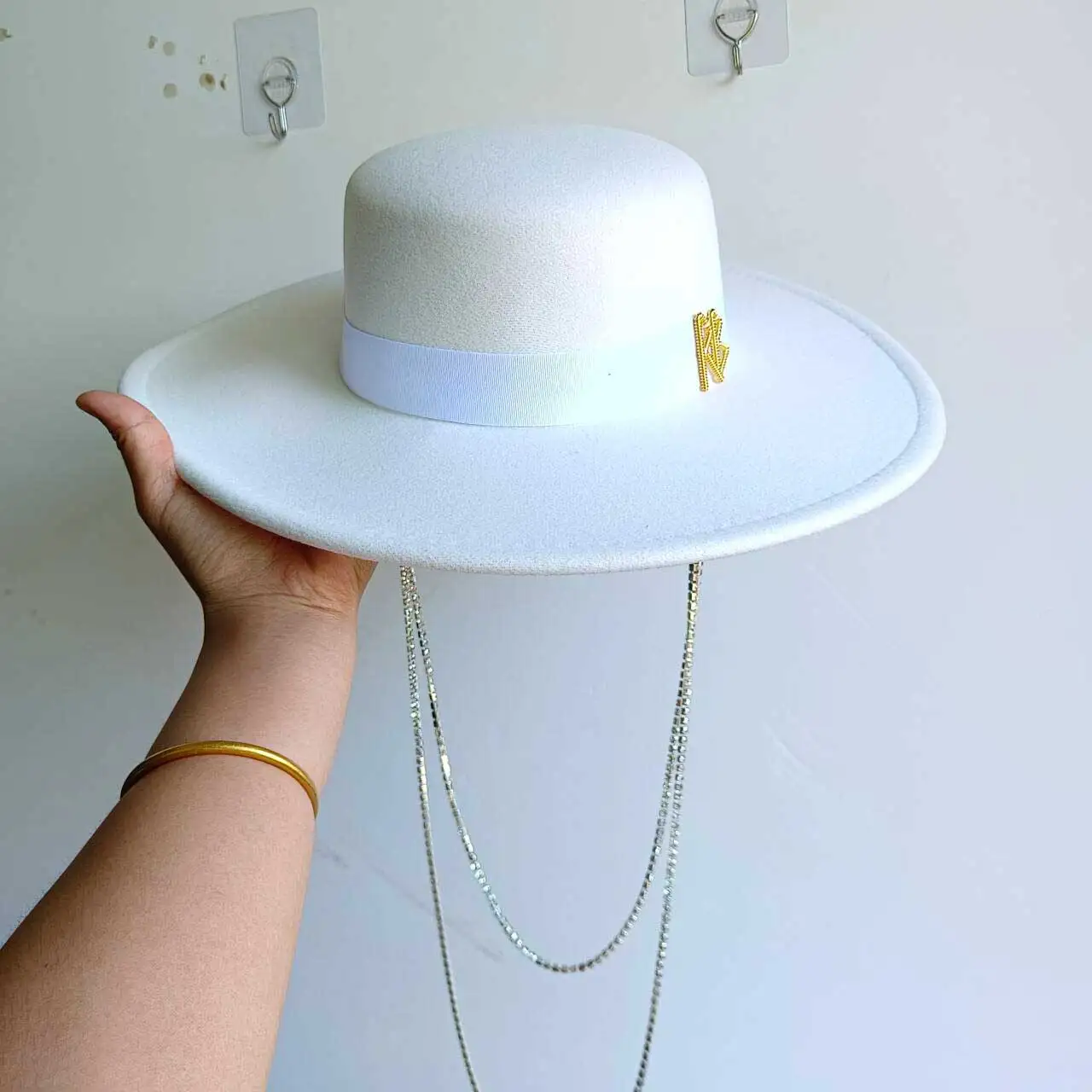 Canotier Hat Flat Top Fedora Women's Autumn and Winter Vacation Diamond Striped Sun Hat Women's Fedora sombreros para mujer