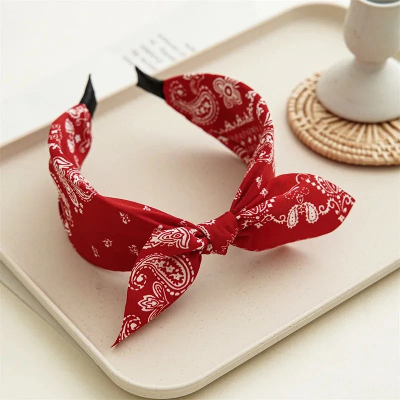 Fashion Paisley Bandana Headband For Women Top Knotted Bow Hairbands Cute Rabbit Ear Turban Headwrap Hair Band Girls Accessories