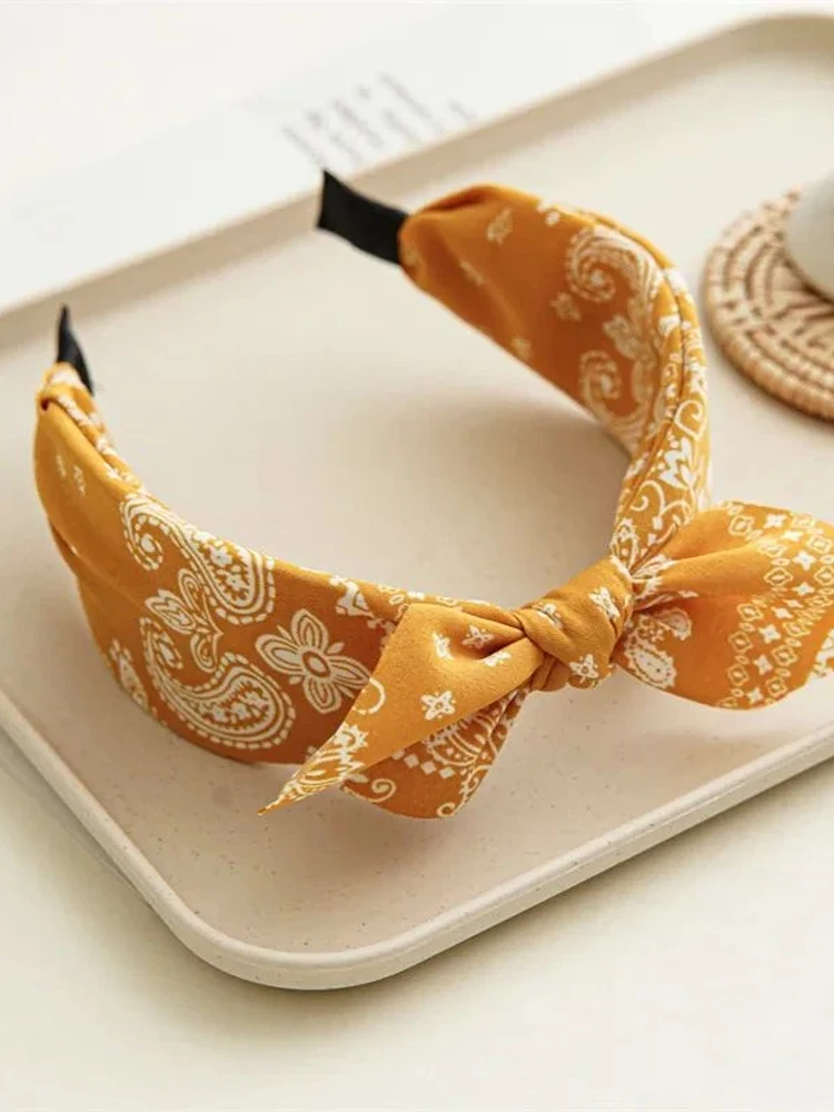 Fashion Paisley Bandana Headband For Women Top Knotted Bow Hairbands Cute Rabbit Ear Turban Headwrap Hair Band Girls Accessories