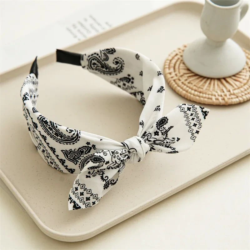 Fashion Paisley Bandana Headband For Women Top Knotted Bow Hairbands Cute Rabbit Ear Turban Headwrap Hair Band Girls Accessories